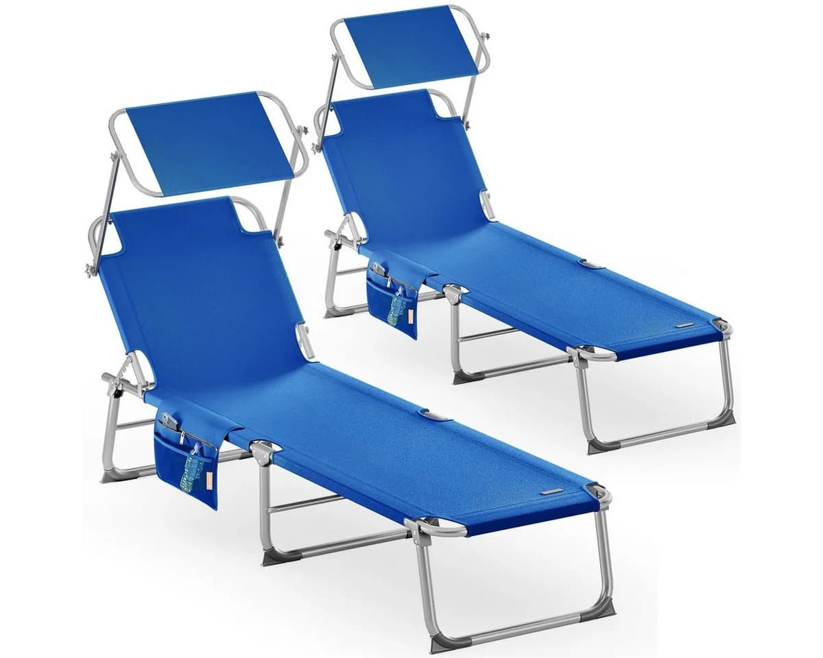 Casaria Gartenliege Ibiza 2er Set Blau mit Sonnendach - Bild 2
