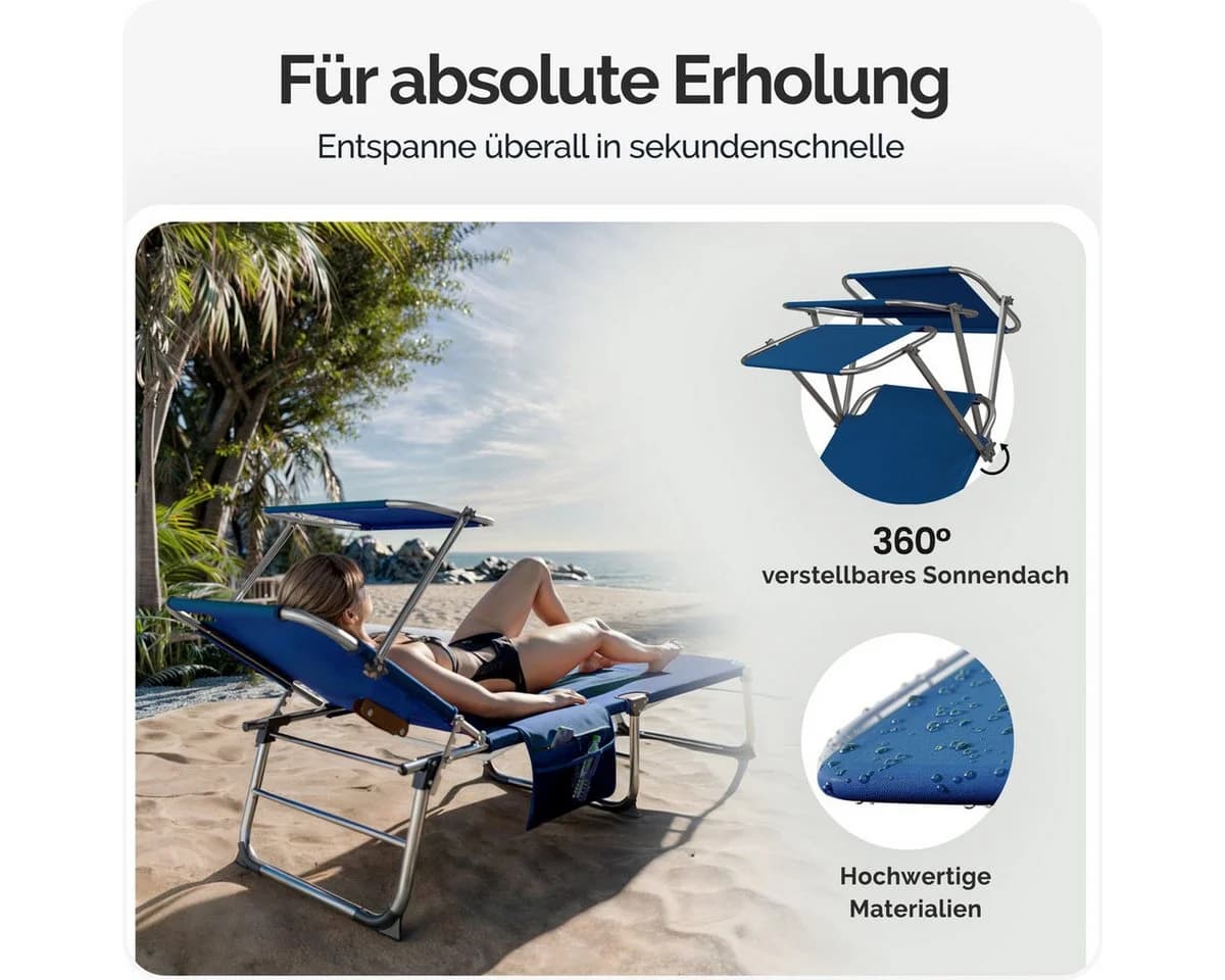 Casaria Gartenliege Ibiza 2er Set Blau mit Sonnendach - Bild 4