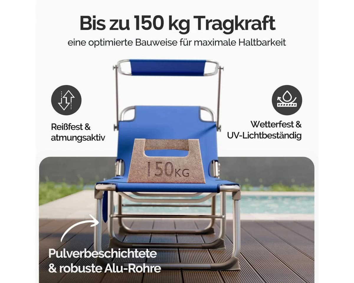Casaria Gartenliege Ibiza 2er Set Blau mit Sonnendach - Bild 5