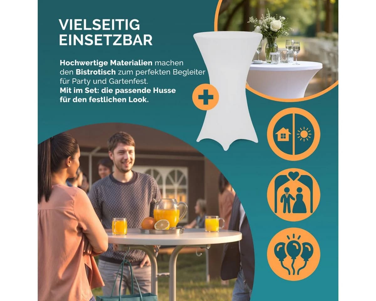 Casaria Stehtisch Klappbar mit Husse Weiß 70cm - Bild 1
