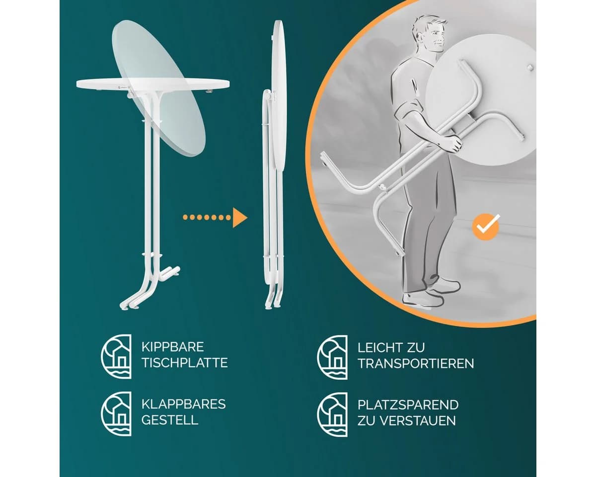 Casaria Stehtisch Klappbar mit Husse Weiß 70cm - Bild 4