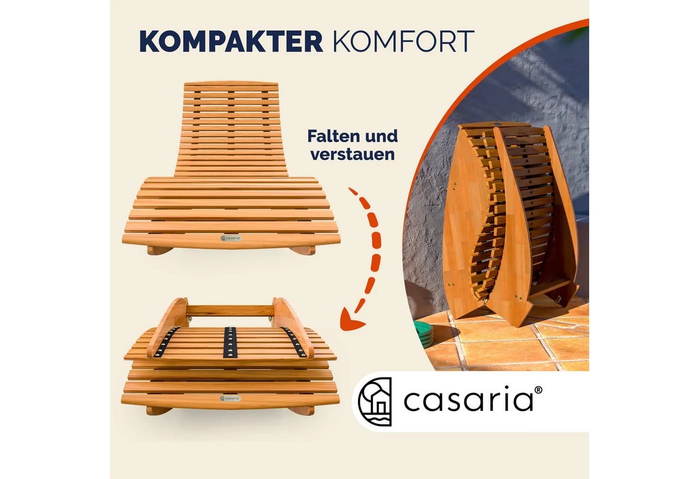 Casaria Gartenliege JAVA mit Auflage FSC® Akazienholz grau klappbar - Bild 4
