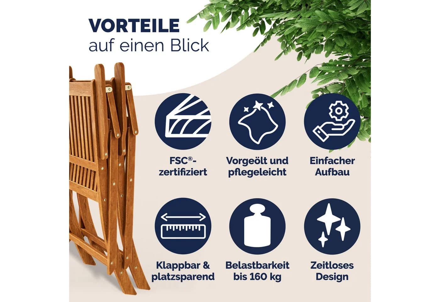 Casaria Balkonset 2 Personen Holz FSC®-zertifizierte Stühle 160kg Belastbar - Bild 4