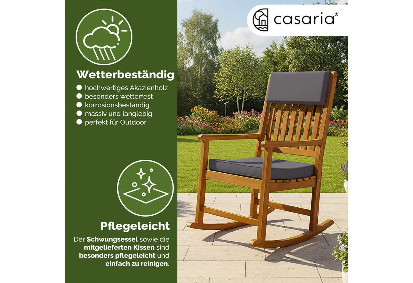 Casaria Schaukelstuhl Akazie Garten Balkon - Bild 3