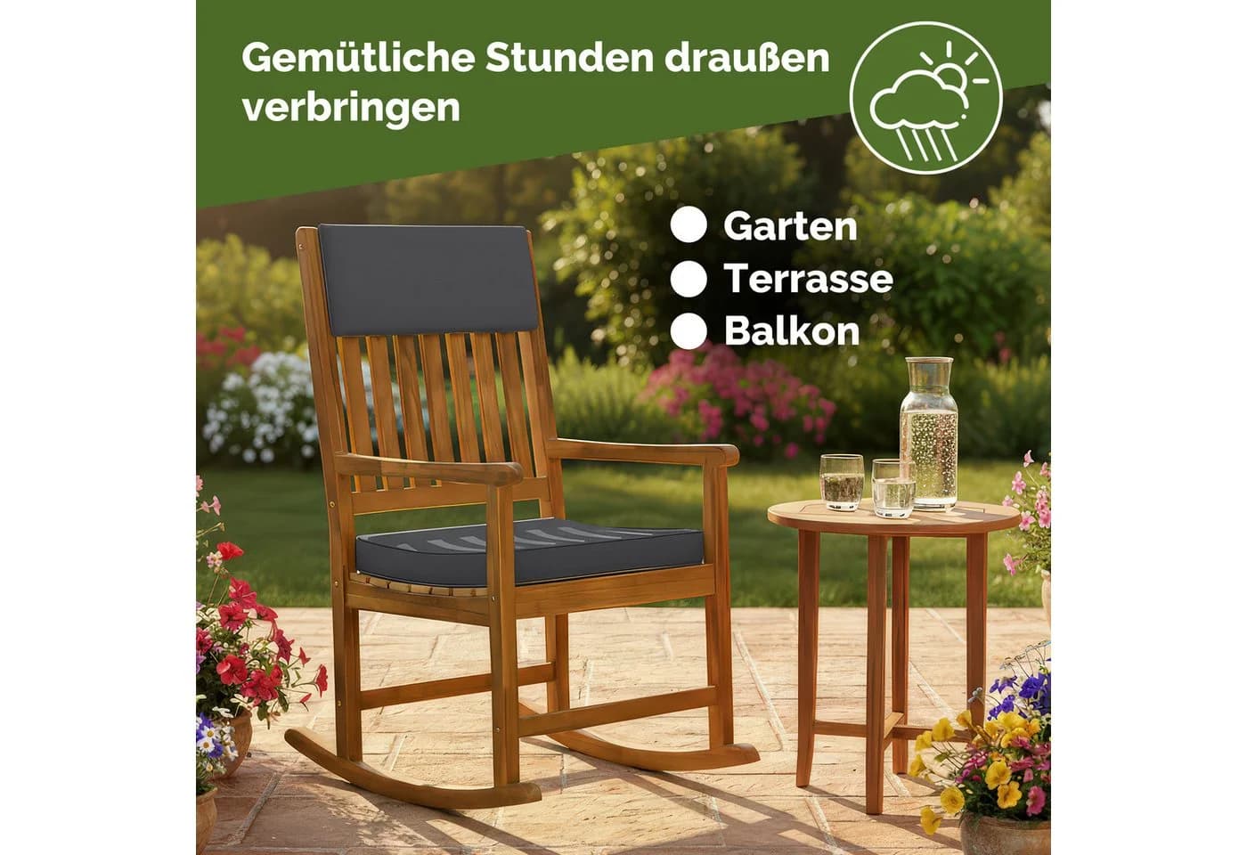 Casaria Schaukelstuhl Akazie Garten Balkon - Bild 4