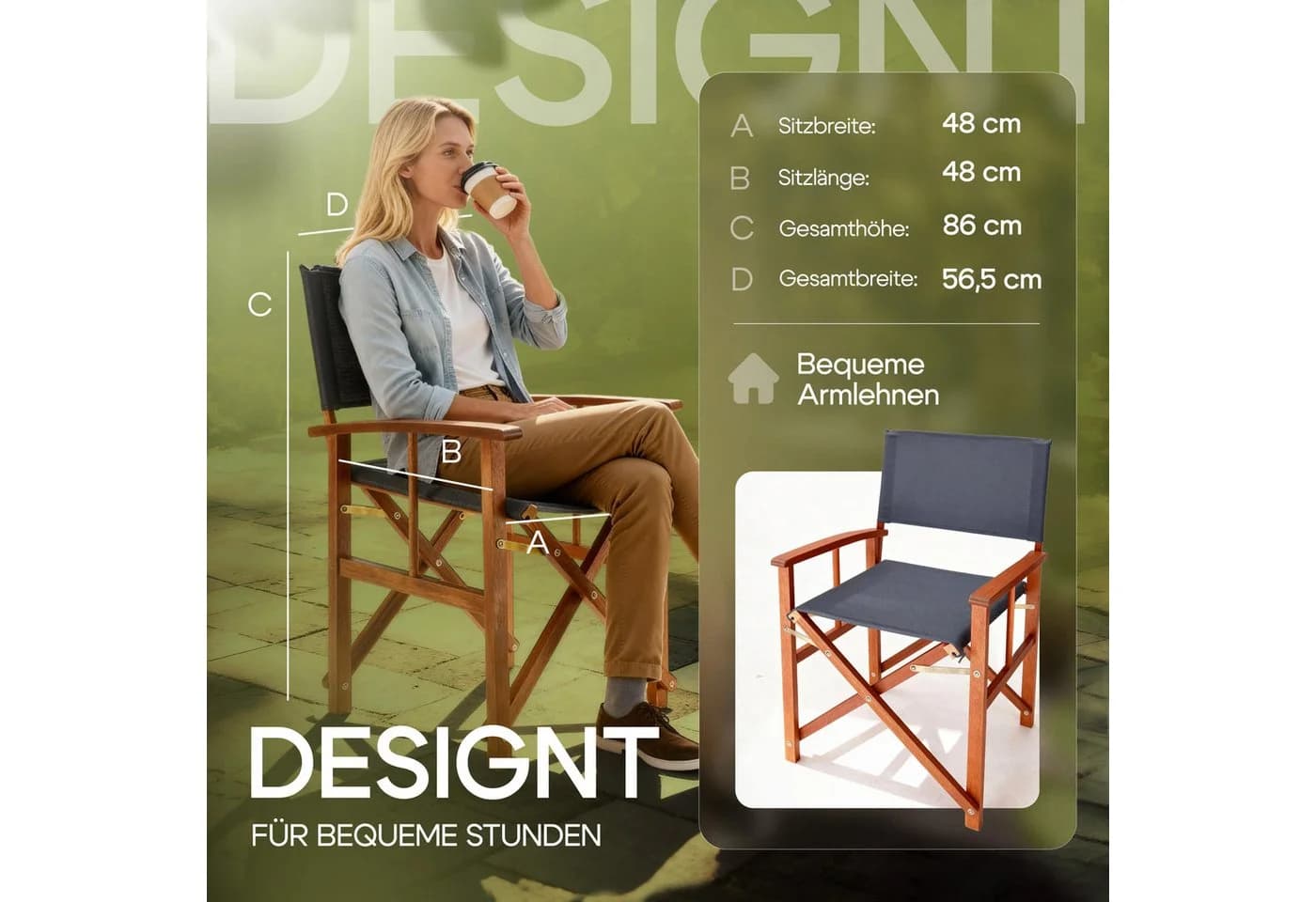 Casaria Regiestuhl Klappbar FSC® Eukalyptusholz Grau - Bild 5