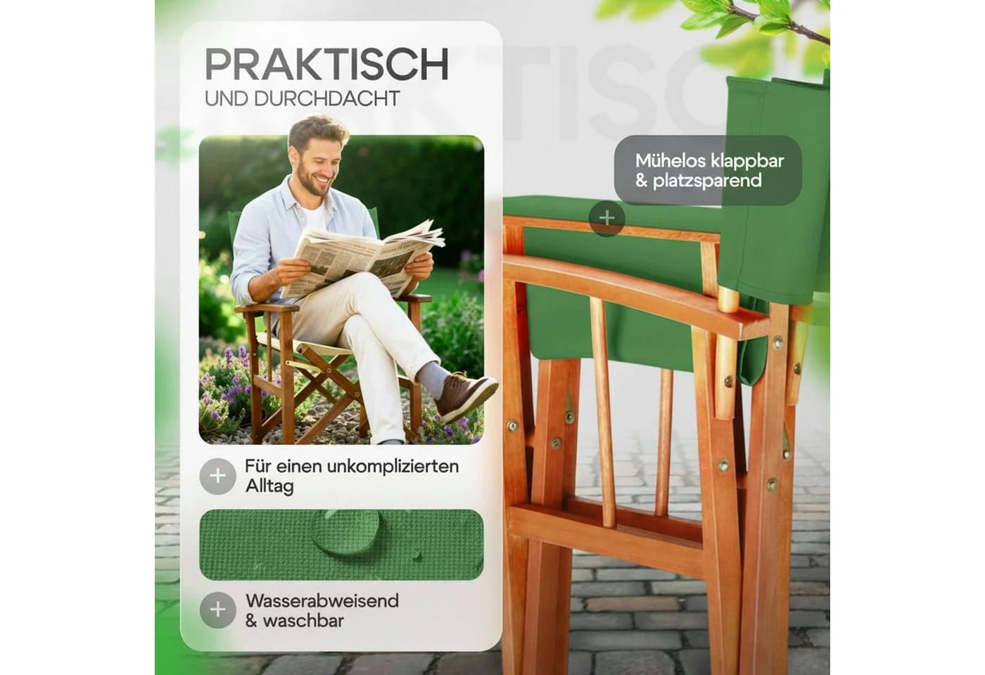 Casaria Regiestuhl Klappbar FSC®-zertifiziertes Eukalyptusholz Grün - Bild 4