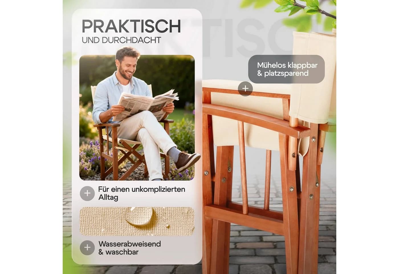 Casaria Regiestuhl Klappbar FSC® Eukalyptusholz Beige - Bild 4