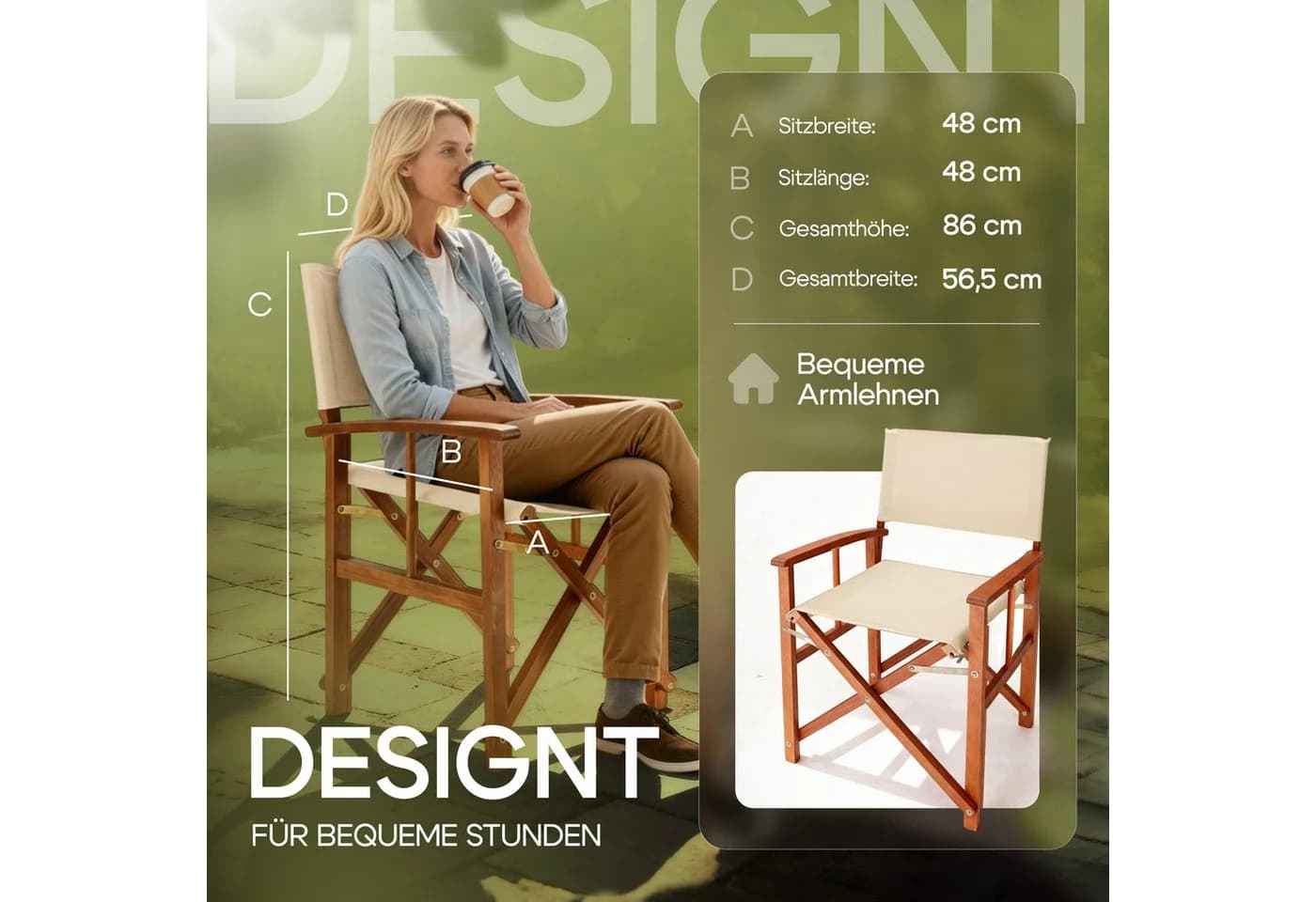 Casaria Regiestuhl Klappbar FSC® Eukalyptusholz Beige - Bild 5