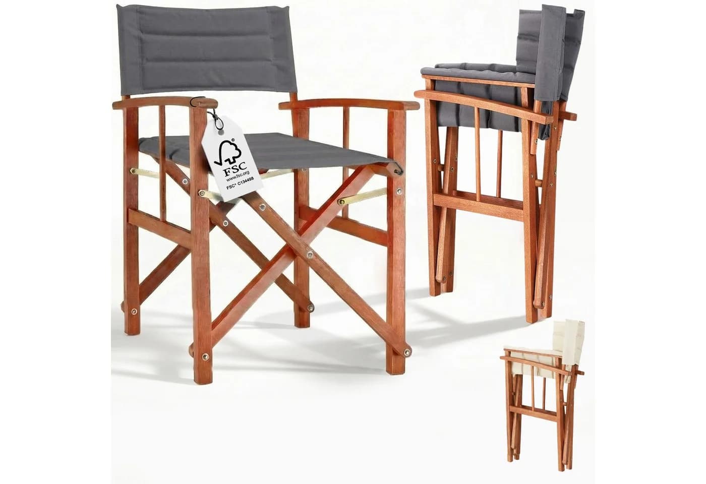 Casaria Regiestuhl Klappbar Gepolstert FSC® Eukalyptusholz Grau - Bild 2