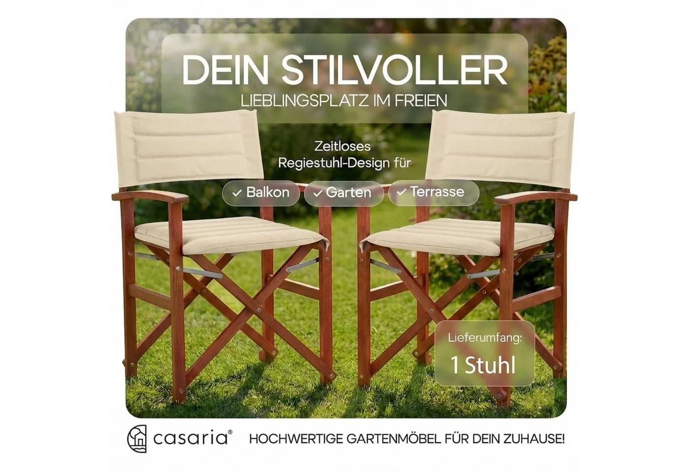 Casaria Regiestuhl Klappbar Gepolstert FSC® Eukalyptus Beige