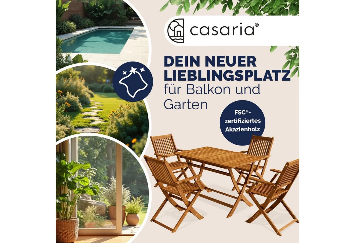 Casaria Garten-Essgruppe 5-tlg. Akazienholz Braun