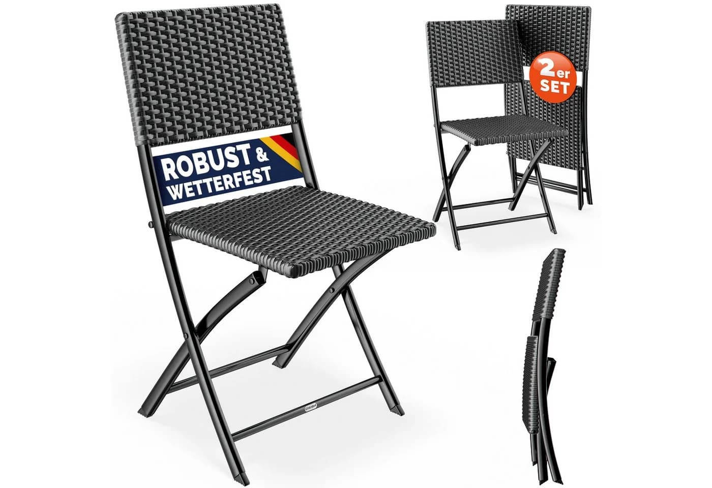 Casaria Klappstuhl 2er Set Anthrazit Polyrattan 120kg Belastbarkeit - Bild 2