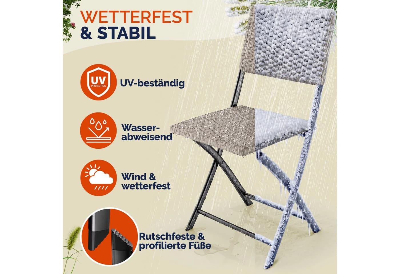 Casaria Klappstuhl 2er Set Poly Rattan Beige Schwarz Grau - Bild 5