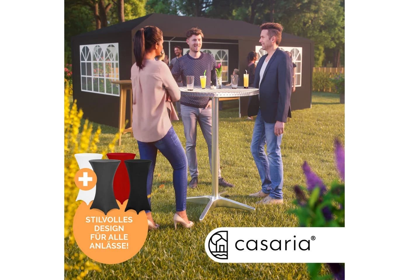 Casaria Stehtisch mit Husse Höhenverstellbar Hoch Alu Rund Ø 60cm Wetterfest