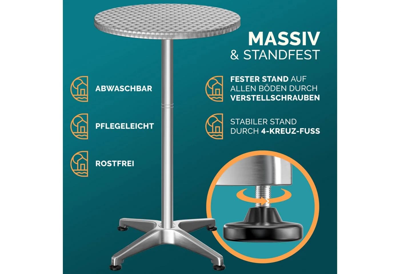 Casaria Stehtisch Bistrotisch klappbar höhenverstellbar Aluminium Edelstahl weiß - Bild 4