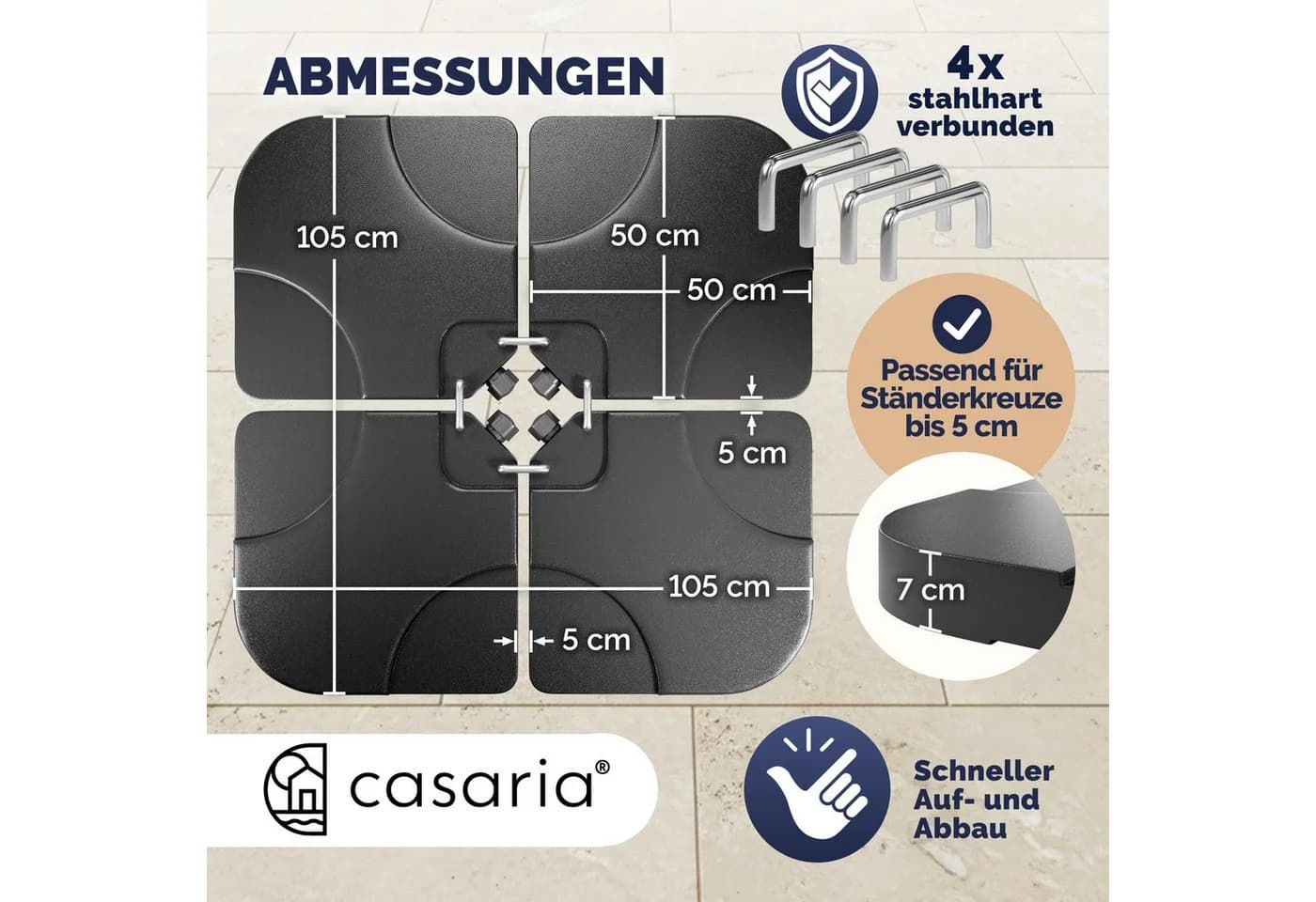 Casaria Sonnenschirmständer 4er-Set HDPE mit Wasser- oder Sandbefüllung - Bild 3