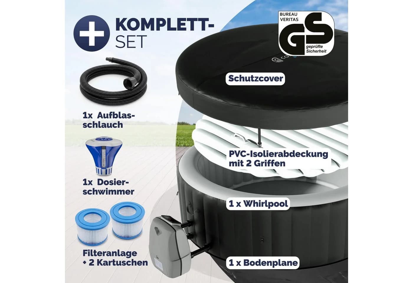 Casaria aufblasbarer Whirlpool 6 Personen Schwarz Grau PVC - Bild 3