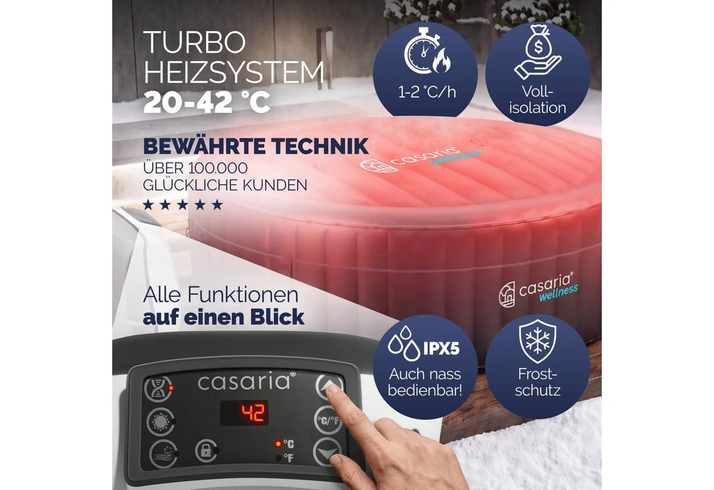 Casaria aufblasbarer Whirlpool 6 Personen Schwarz Grau PVC - Bild 5