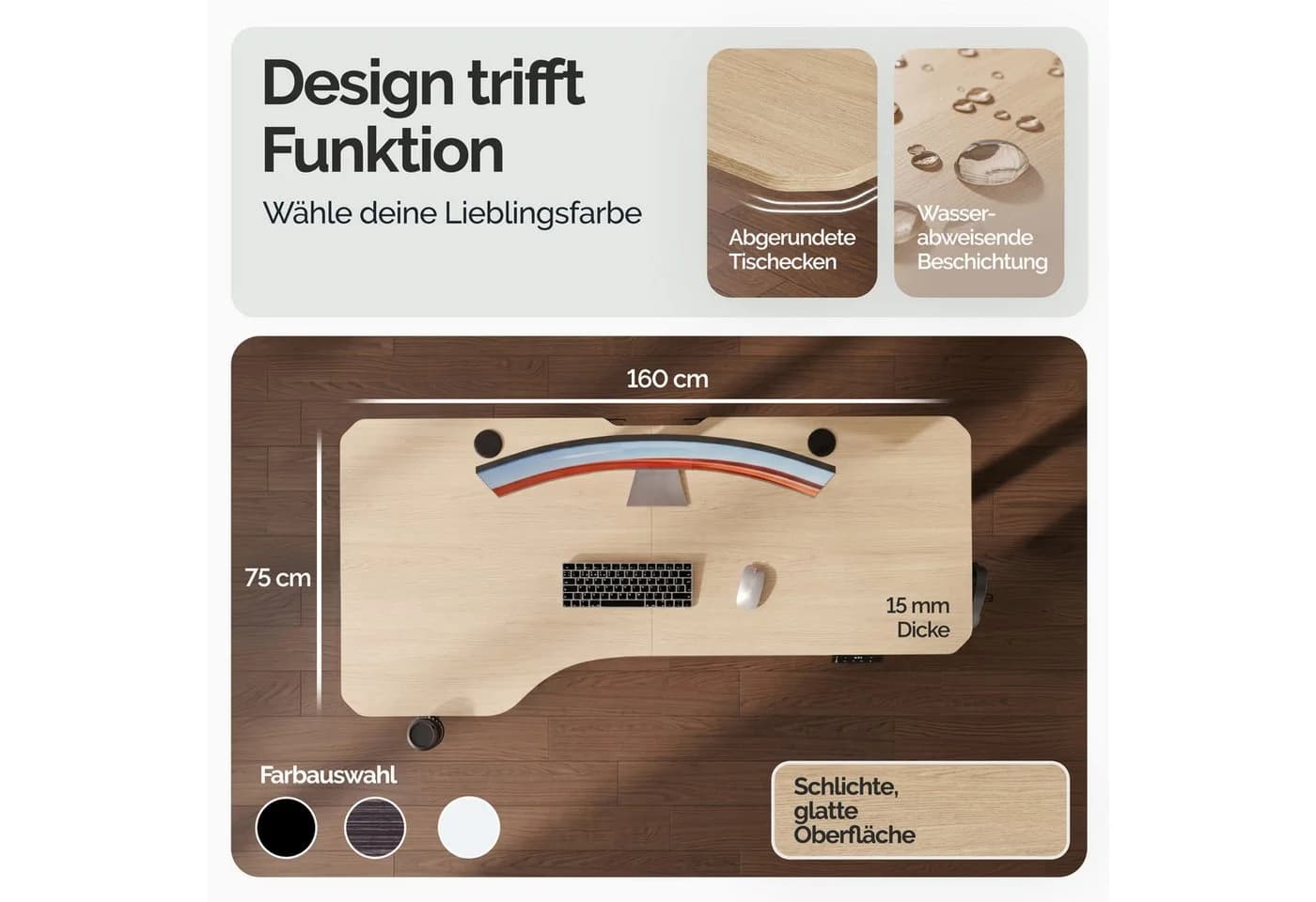Casaria Elektrischer L-Schreibtisch Beige Höhenverstellbar - Bild 4