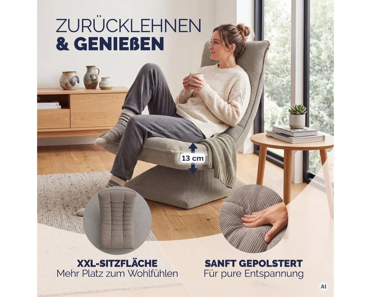 Casaria Relaxsessel Aberdeen Cord Klappbar 150kg Belastbarkeit
