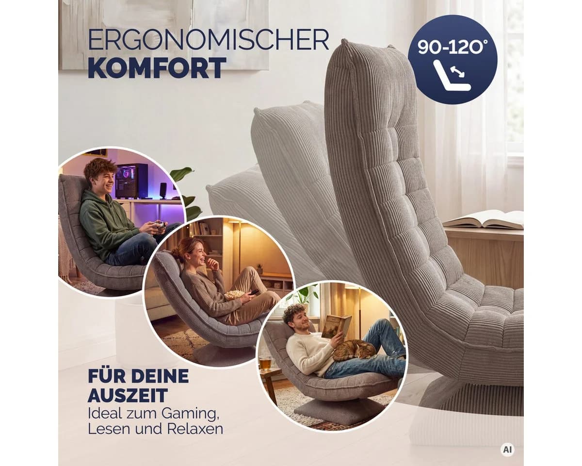 Casaria Relaxsessel Aberdeen Cord Klappbar 150kg Belastbarkeit - Bild 4
