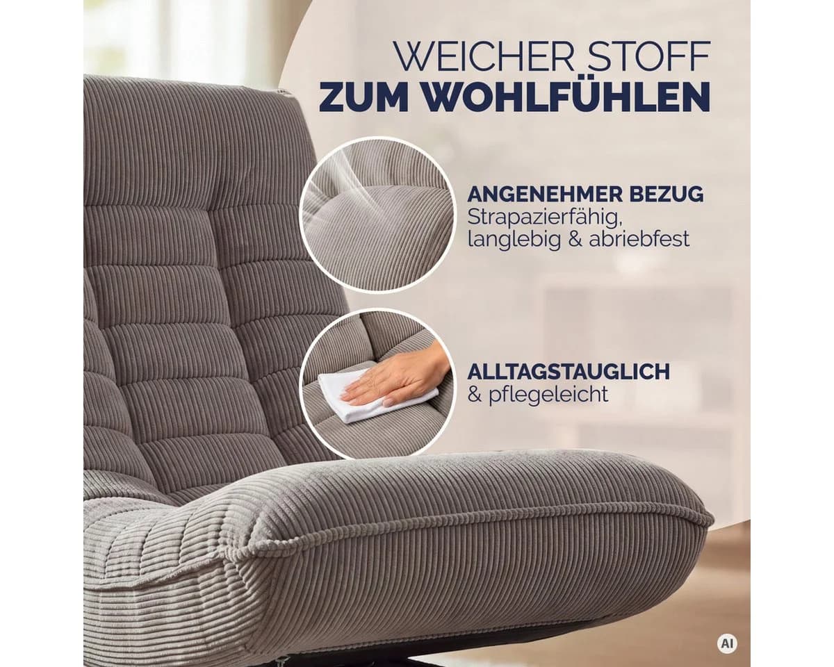 Casaria Relaxsessel Aberdeen Cord Klappbar 150kg Belastbarkeit - Bild 5