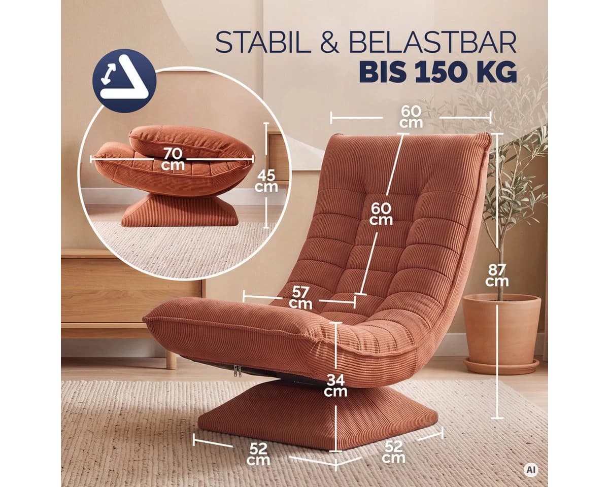 Casaria Relaxsessel Aberdeen Cord Klappbar 360° Drehbar - Bild 3