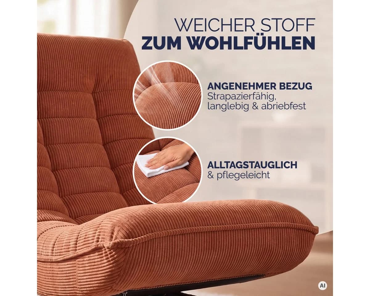 Casaria Relaxsessel Aberdeen Cord Klappbar 360° Drehbar - Bild 5