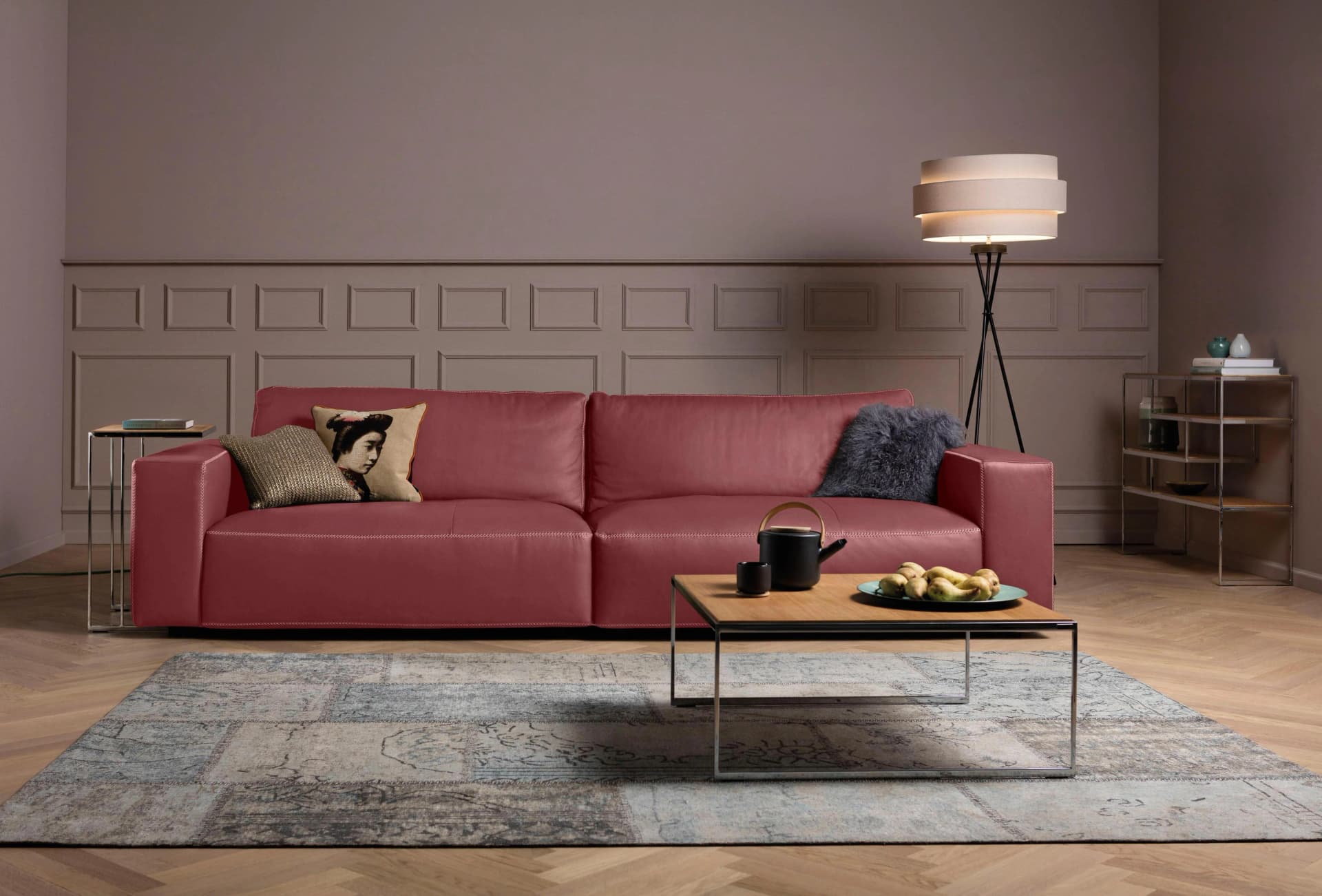 Big-Sofa MUSTERRING "LUCIA" 3-Sitzer Rot Leder PURO