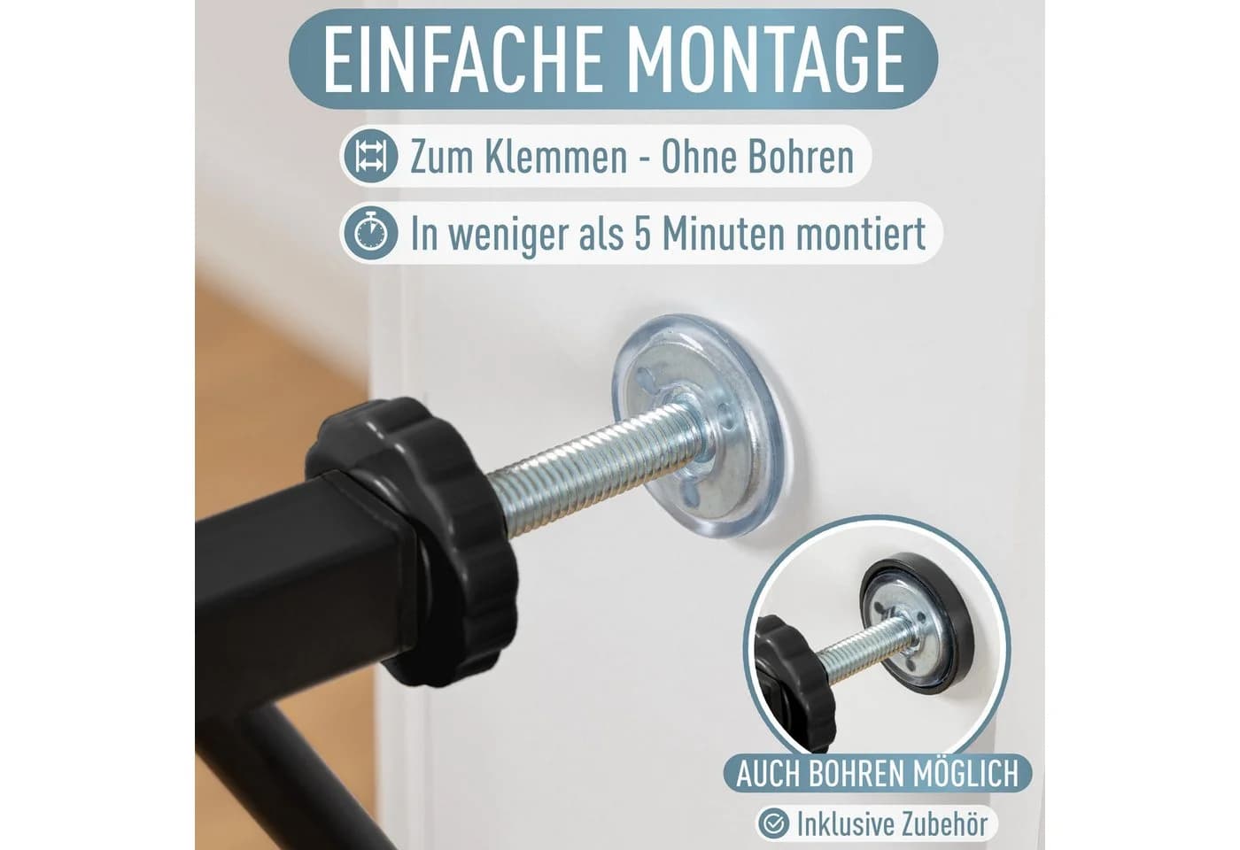 ib style Türschutzgitter Berrin ohne Bohren 58-66 cm schwarz - Bild 3
