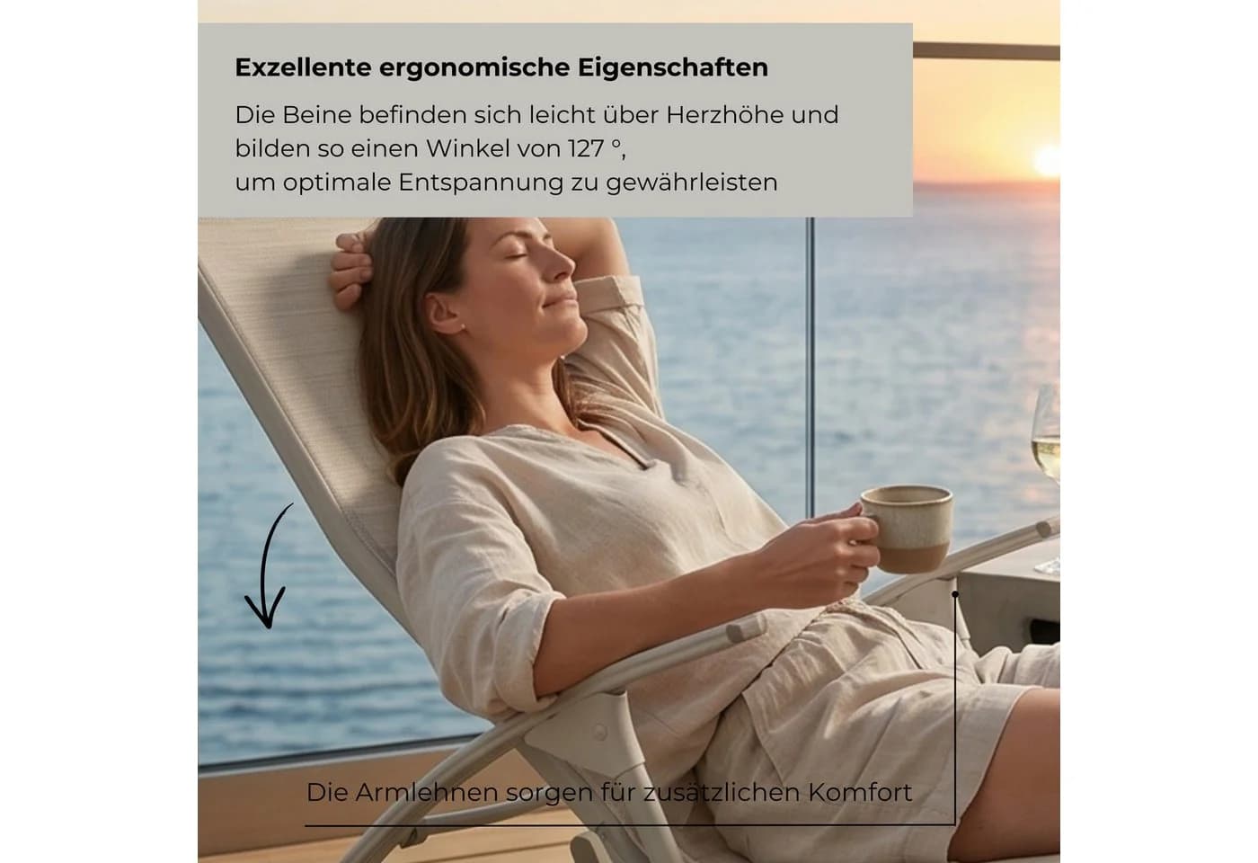Kettler Tampa Wellnessliege Creme Beige Aluminium - Bild 5