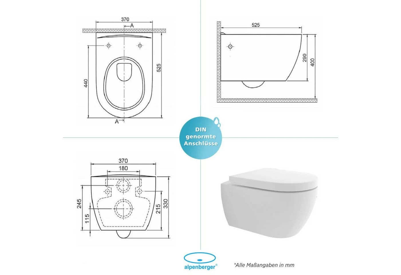 Alpenberger Hänge-WC Komplettset Weiß mit Softclose-Sitz - Bild 5