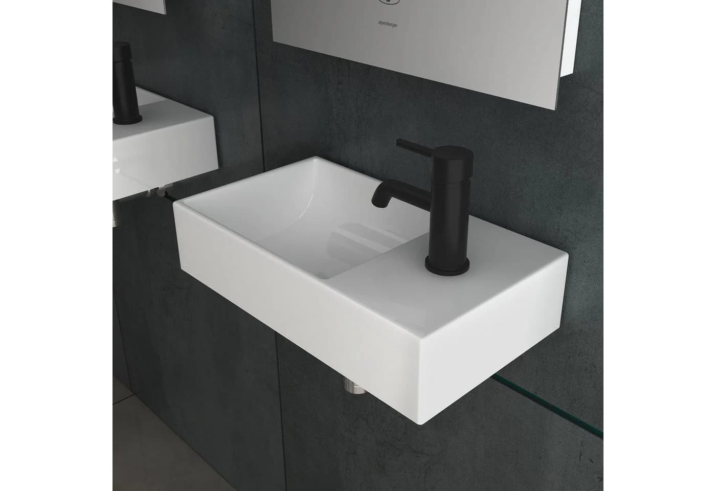 Alpenberger Keramik Miniwaschbecken Weiß Hängewaschbecken Eckig - Bild 2