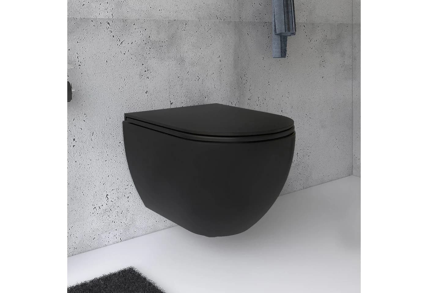 Alpenberger Hänge-WC Schwarz Matt Spülrandlos mit Nano & Soft-Close