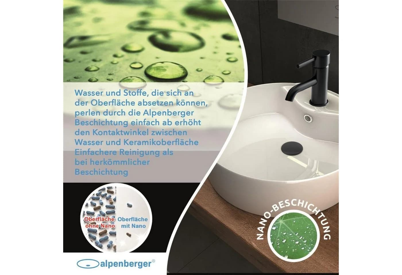 Alpenberger Aufsatzwaschbecken Rund Weiß mit Lotuseffekt - Bild 4