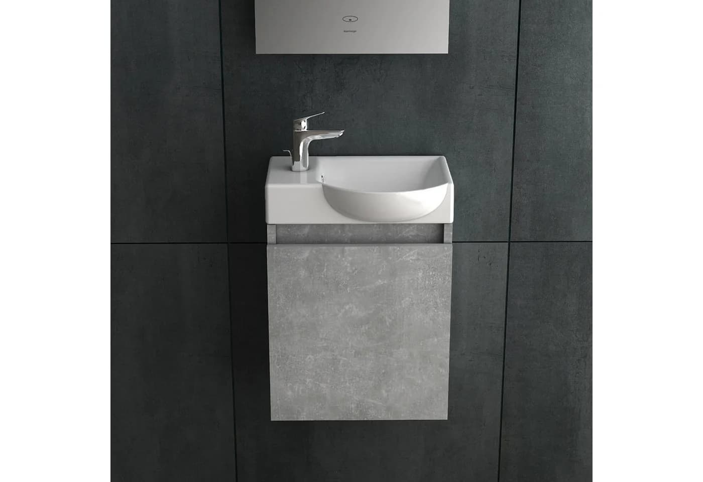 Alpenberger Badmöbelset Grau mit Keramik-Waschbecken und Soft-Close Hängeschrank