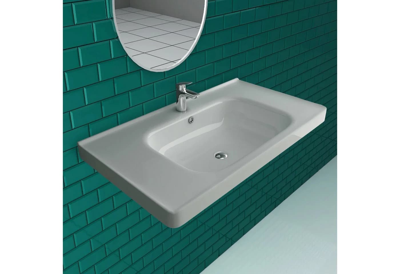 Alpenberger Waschbecken Eckig - Waschtisch Keramik Hängewaschbecken 80 cm Breit - Bild 2