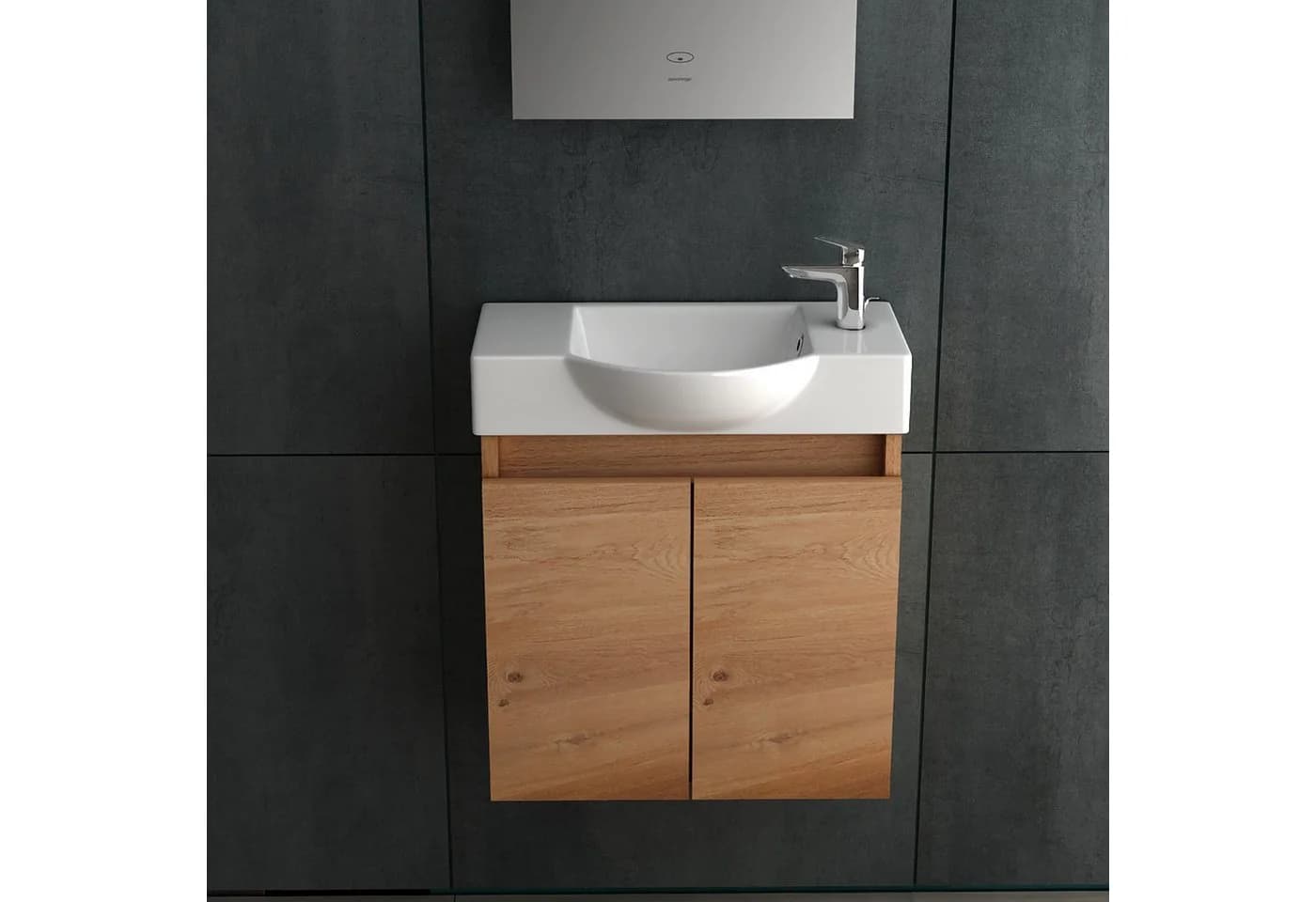 Alpenberger Badezimmer-Set Bamboo Optik 55cm mit Keramikwaschbecken