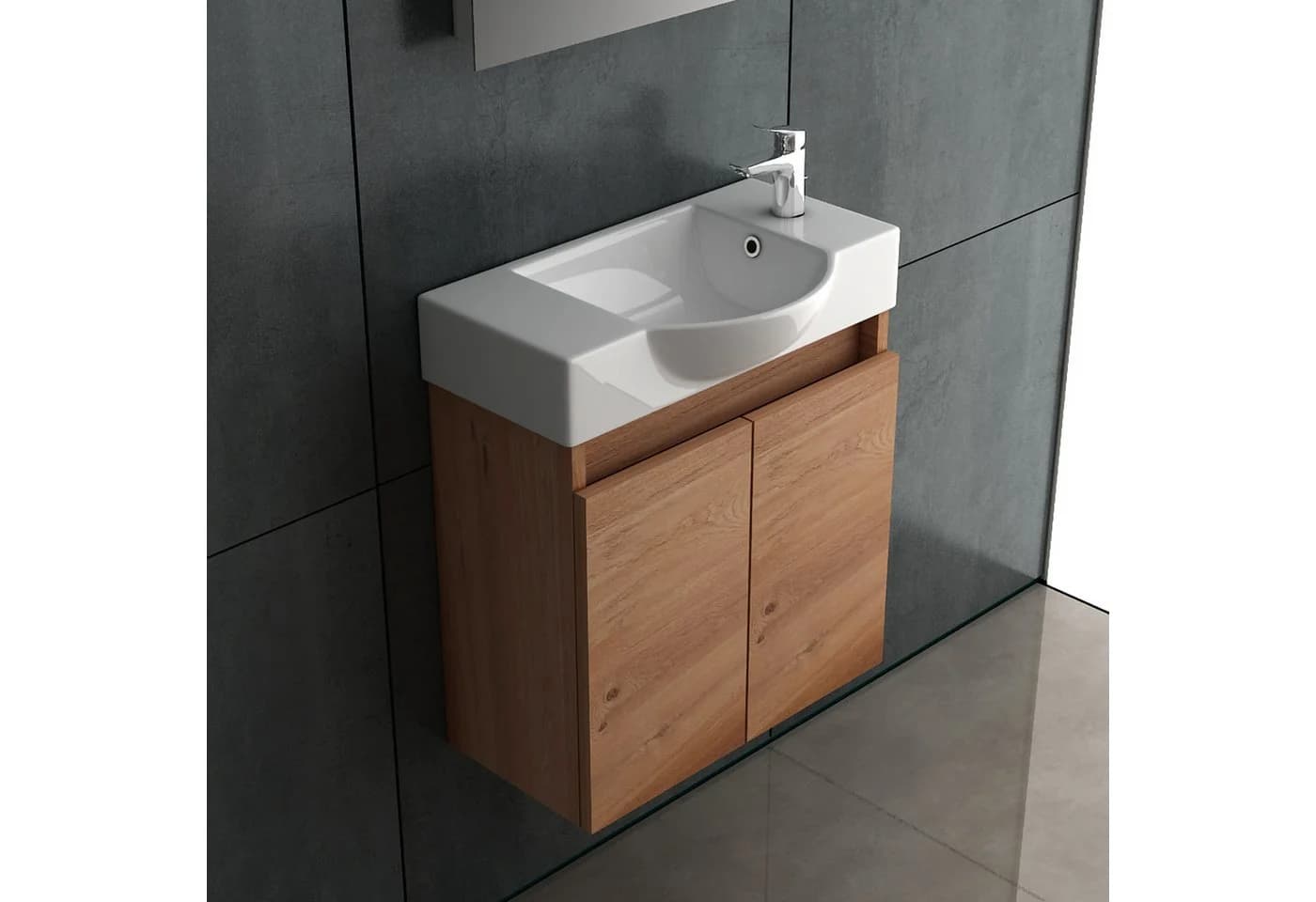 Alpenberger Badezimmer-Set Bamboo Optik 55cm mit Keramikwaschbecken - Bild 2