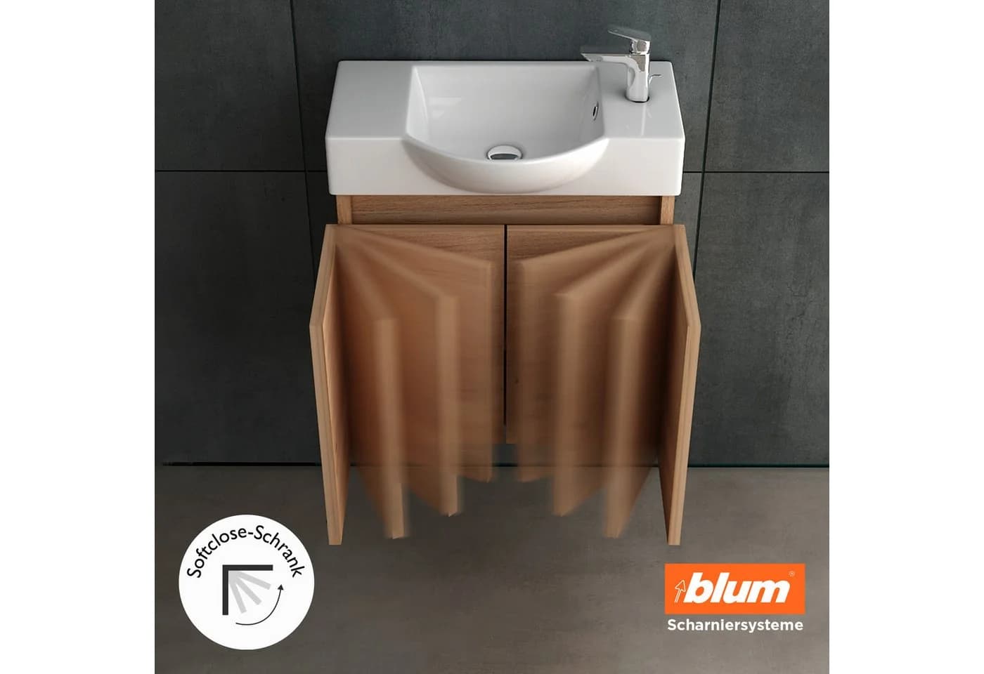 Alpenberger Badezimmer-Set Bamboo Optik 55cm mit Keramikwaschbecken - Bild 5