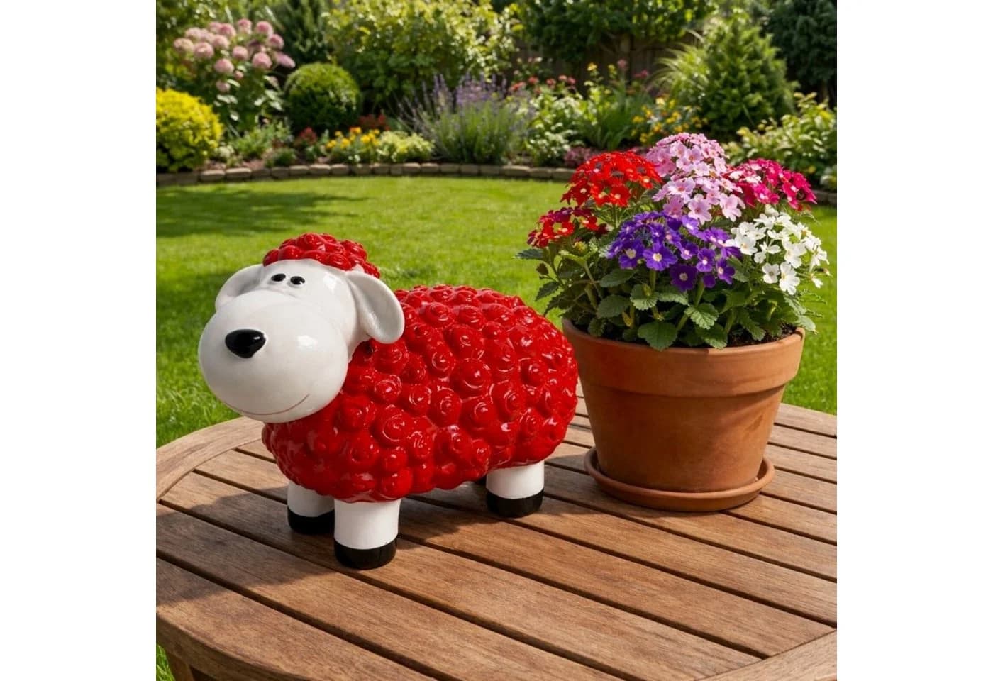 Online-Fuchs Gartenfigur Schaf Rot Wetterfest 20 cm - Bild 2