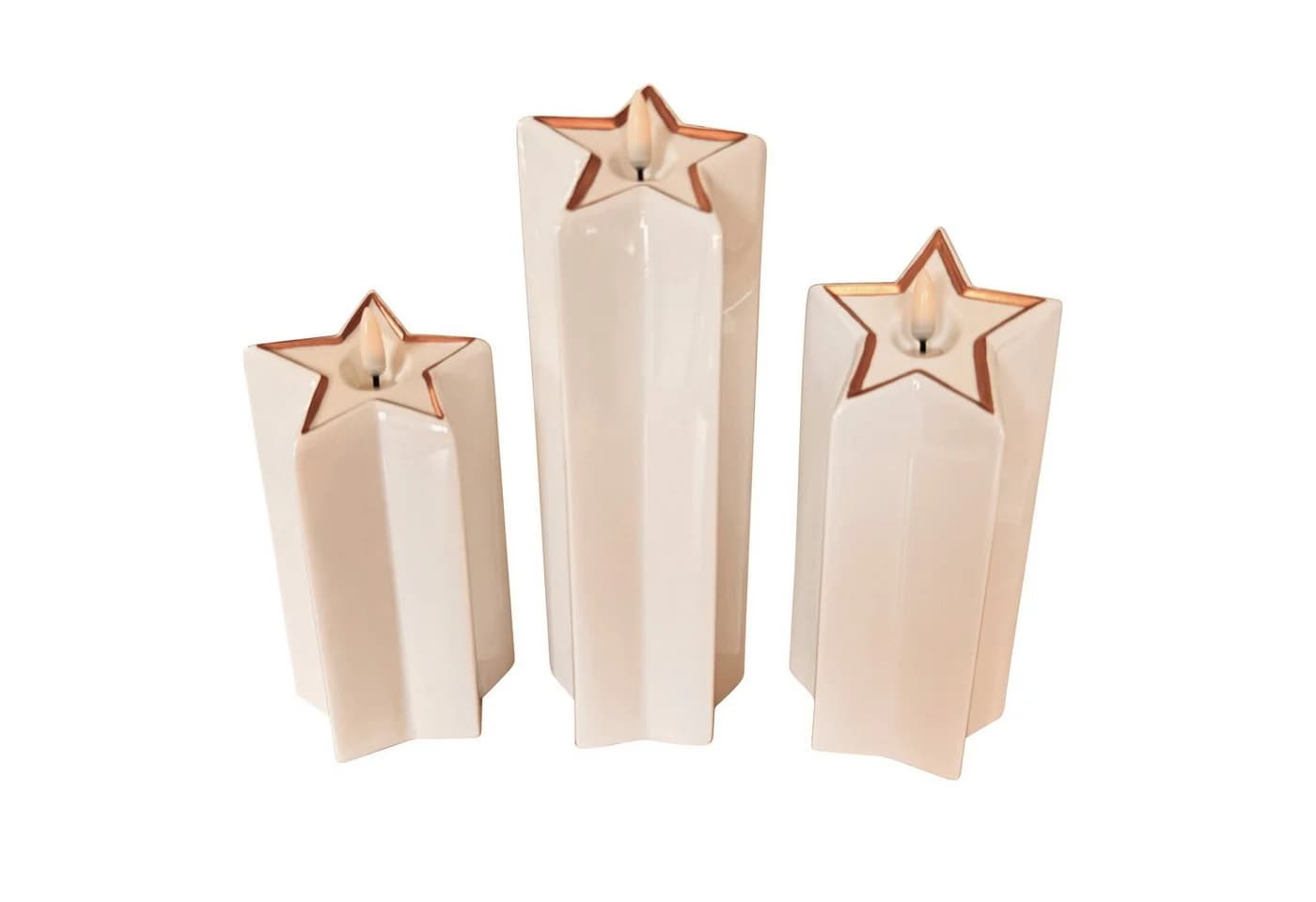 Online-Fuchs LED-Kerze 3er Set Sternkerzen Keramik Roségold/Silber mit Timer