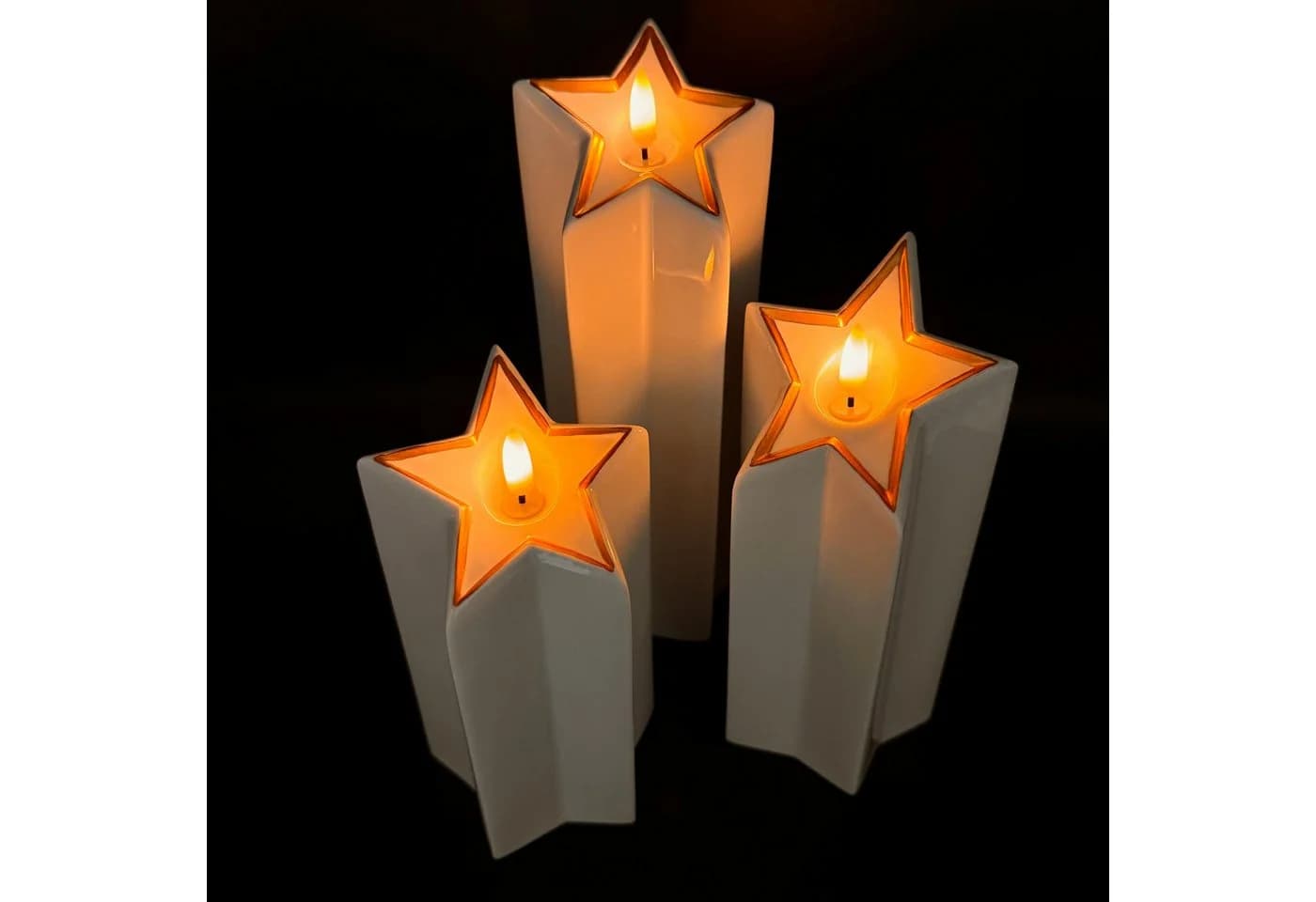 Online-Fuchs LED-Kerze 3er Set Sternkerzen Keramik Roségold/Silber mit Timer - Bild 2