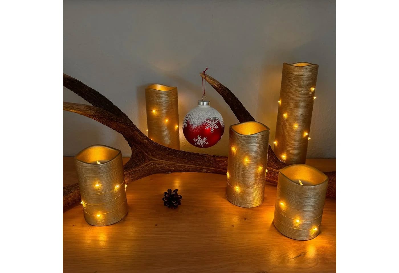 Online-Fuchs LED-Kerze 5er Set Metallic mit Lichterkette Timer - Bild 2