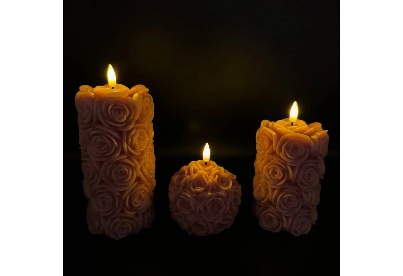 Online-Fuchs LED-Kerzen Set 3-tlg. Creme/Altrosa mit Timer