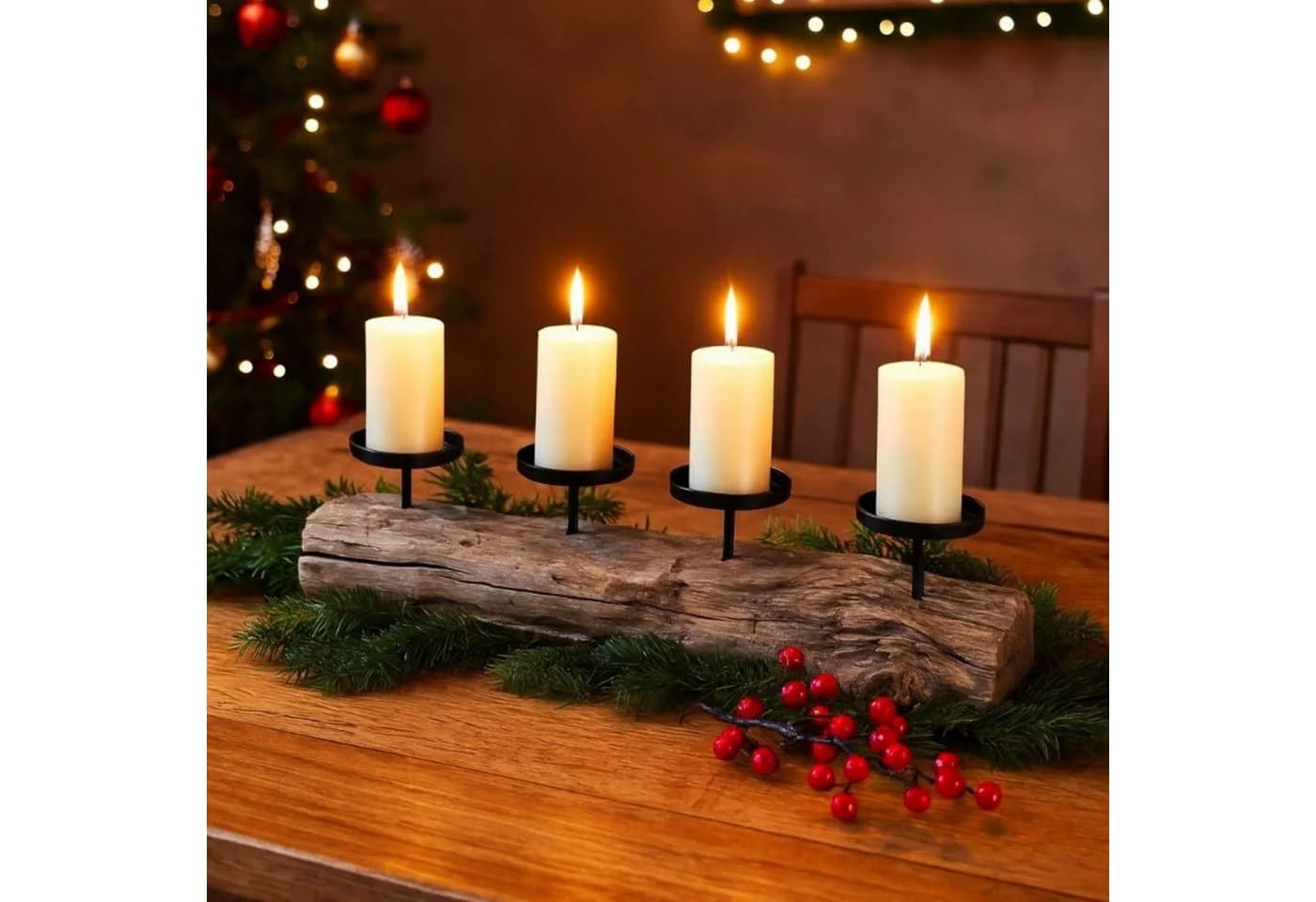 Online-Fuchs Adventskranz aus Teakholz mit schwarzen Metall-Kerzenhaltern - Bild 5