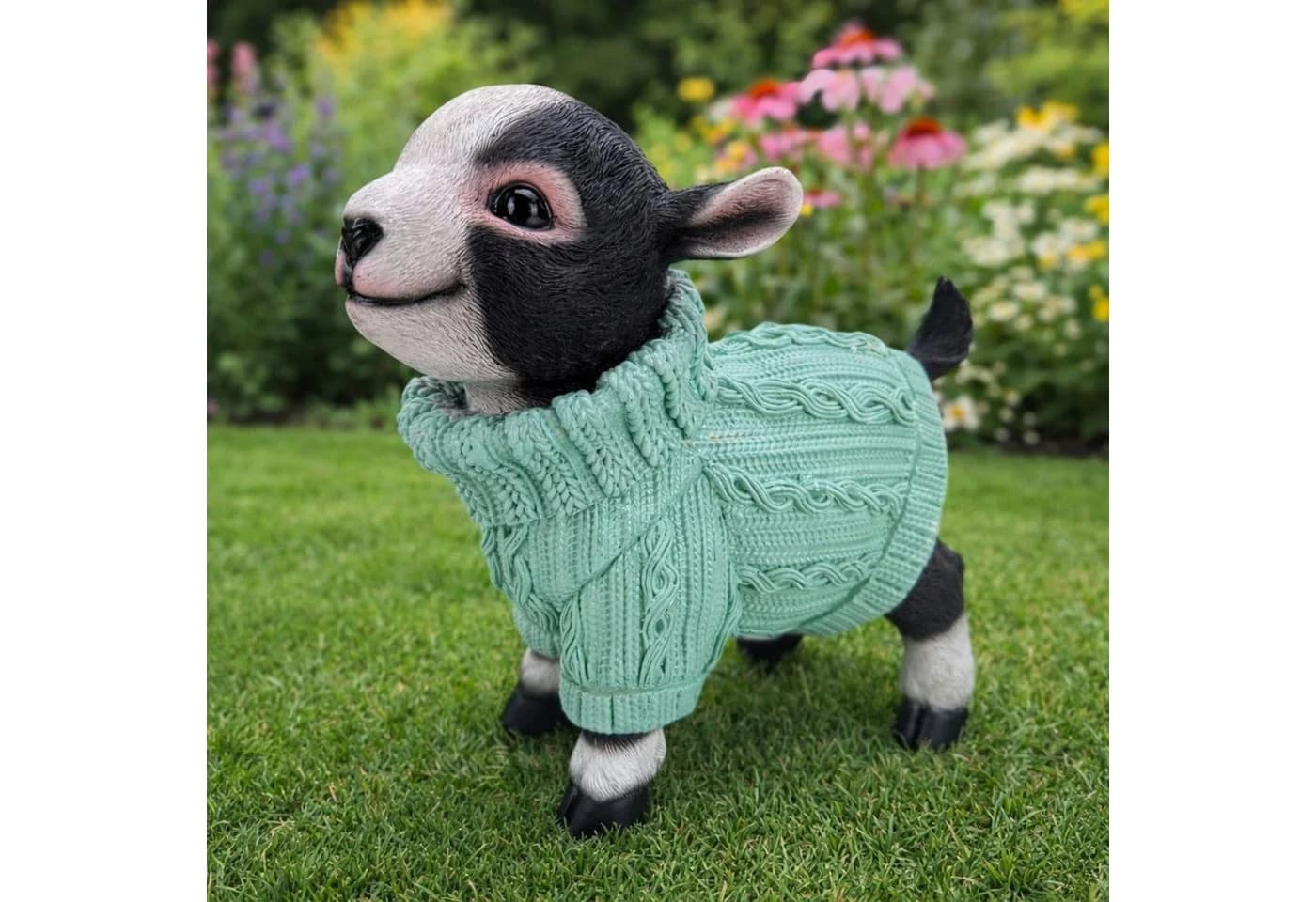Online-Fuchs Gartenfigur Ziege mit Pulli Türkis - Bild 2