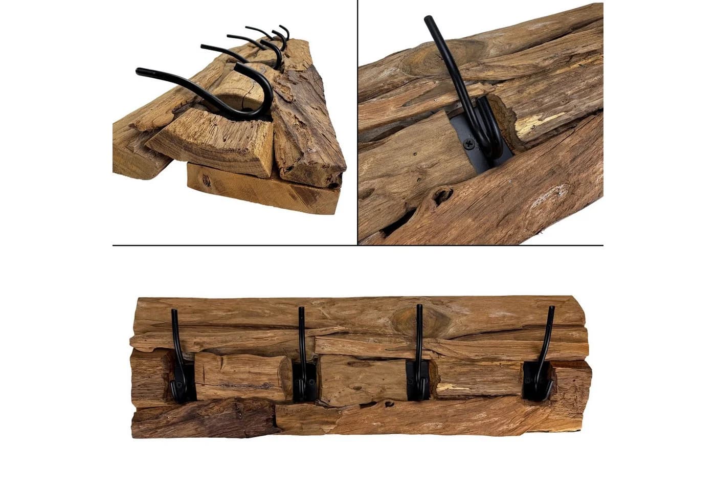 Online-Fuchs Garderobenleiste Teakholz Wandgarderobe 4 Haken - Bild 2