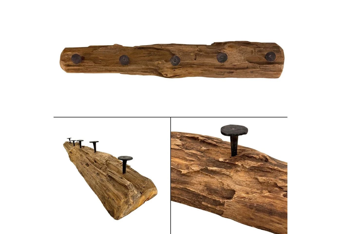 Online-Fuchs Garderobenleiste aus Holz mit 5 schwarzen Metallhaken - Bild 2